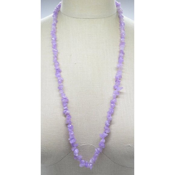 Purple Quartz Polished Gemstones Long Necklace Vintage No Clasp - Picture 1 of 4